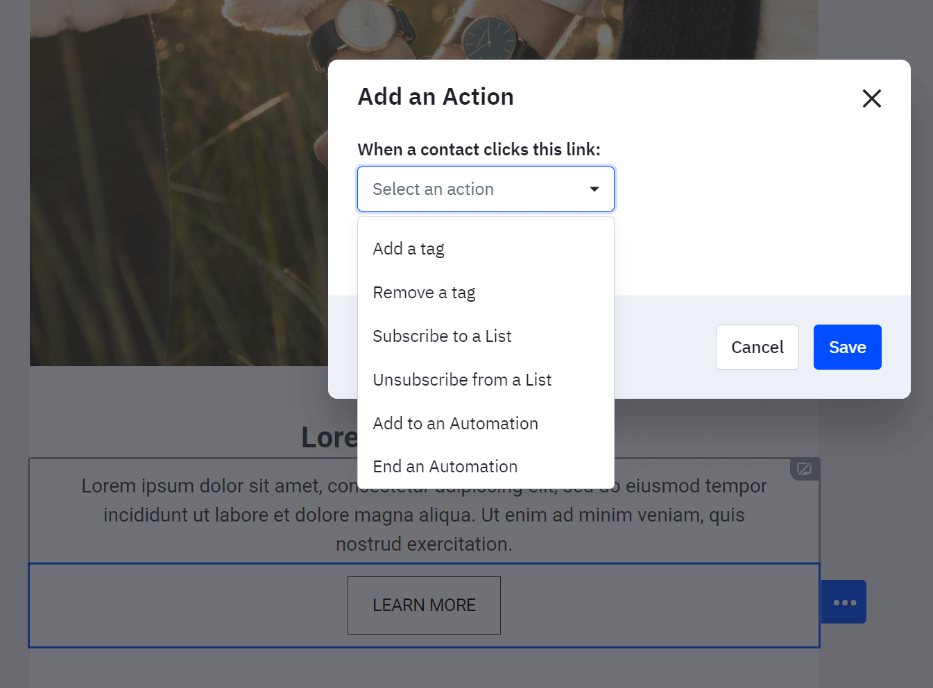 editor add actions to elements