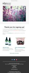 BodyBliss welcome email example