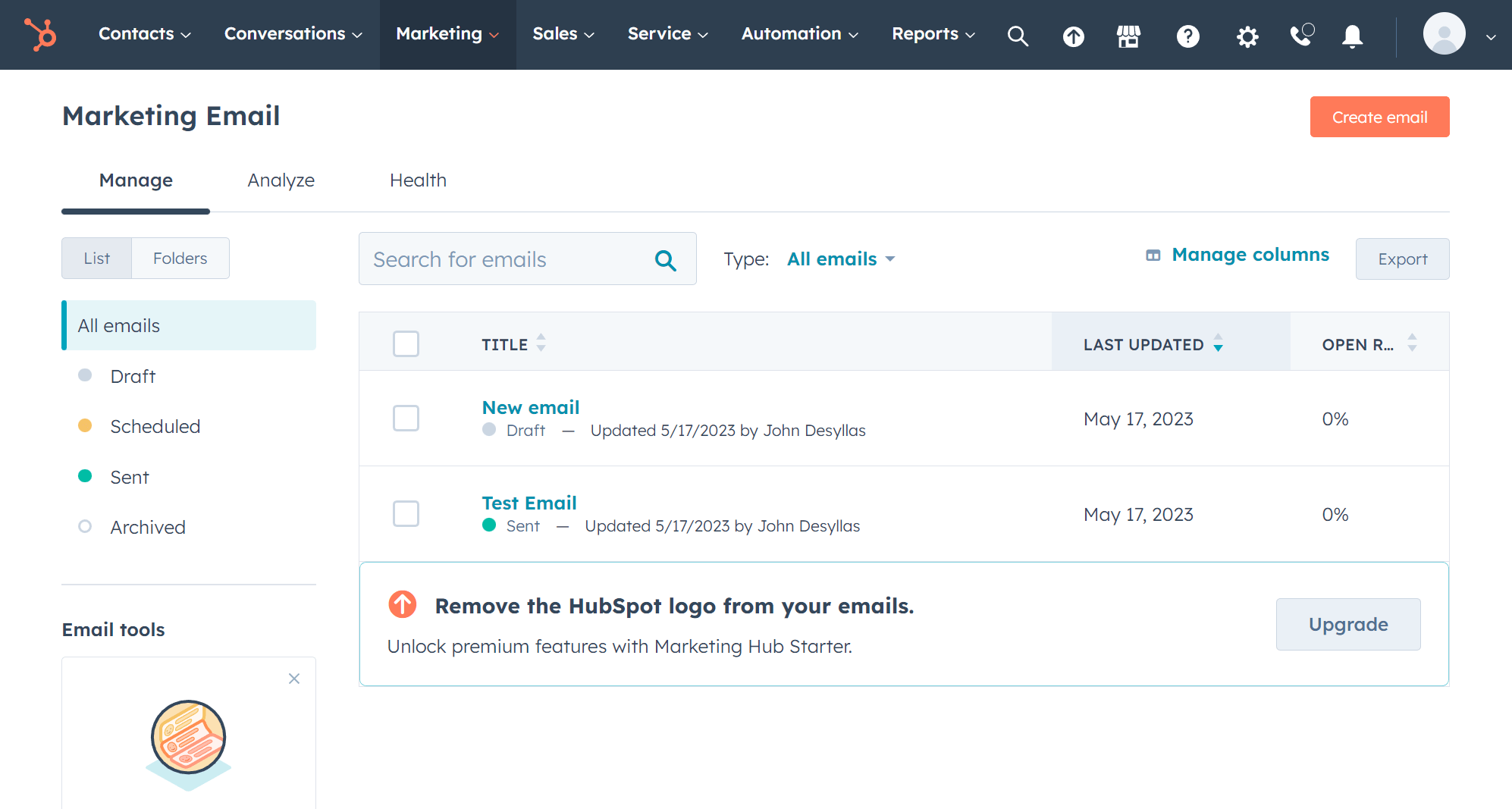 HubSpot email service for ecommerce