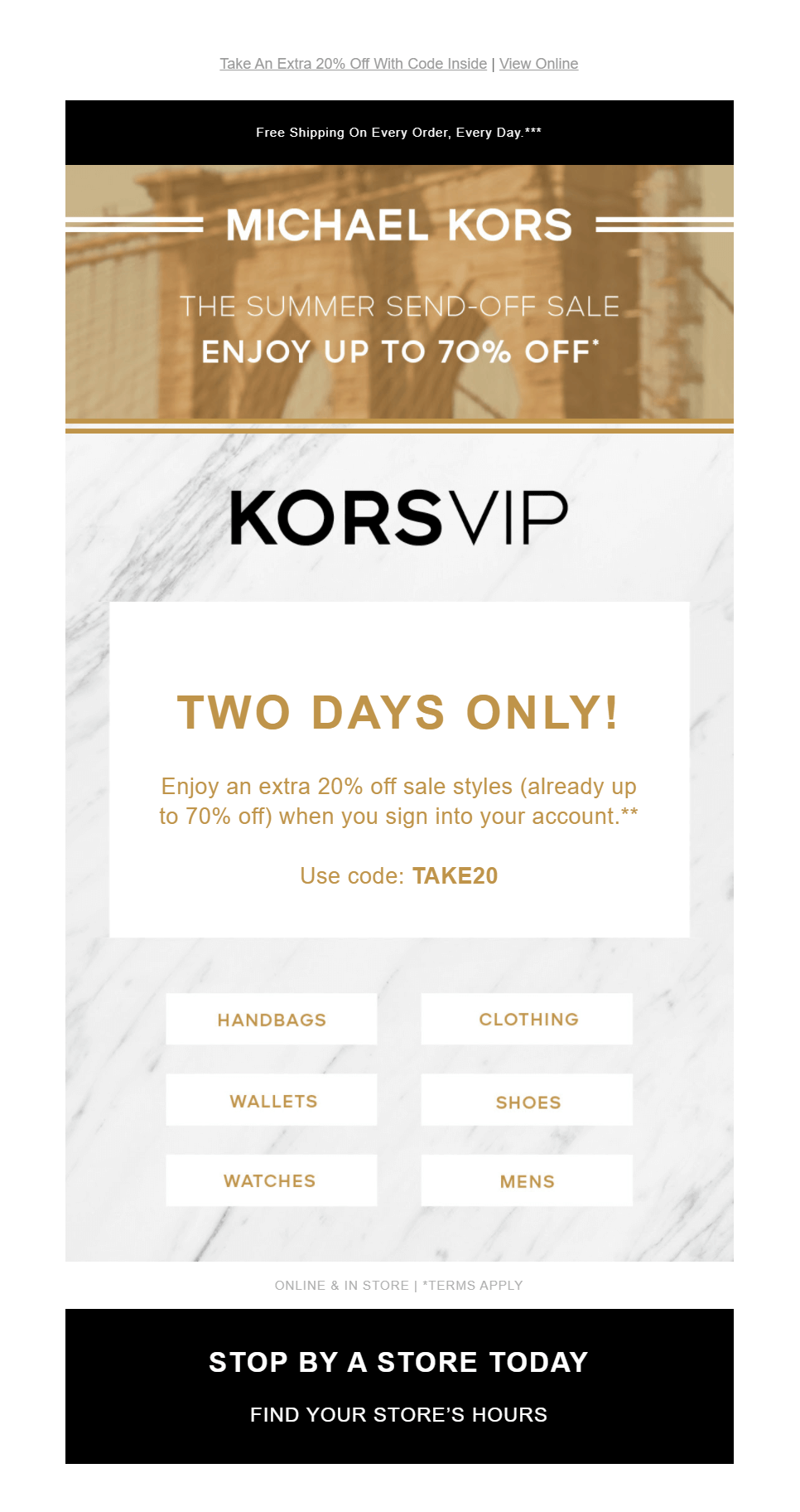 Kors email for loyal customers