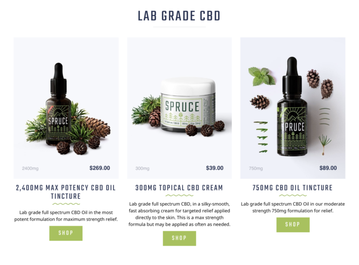 spruce ecommerce homepage products